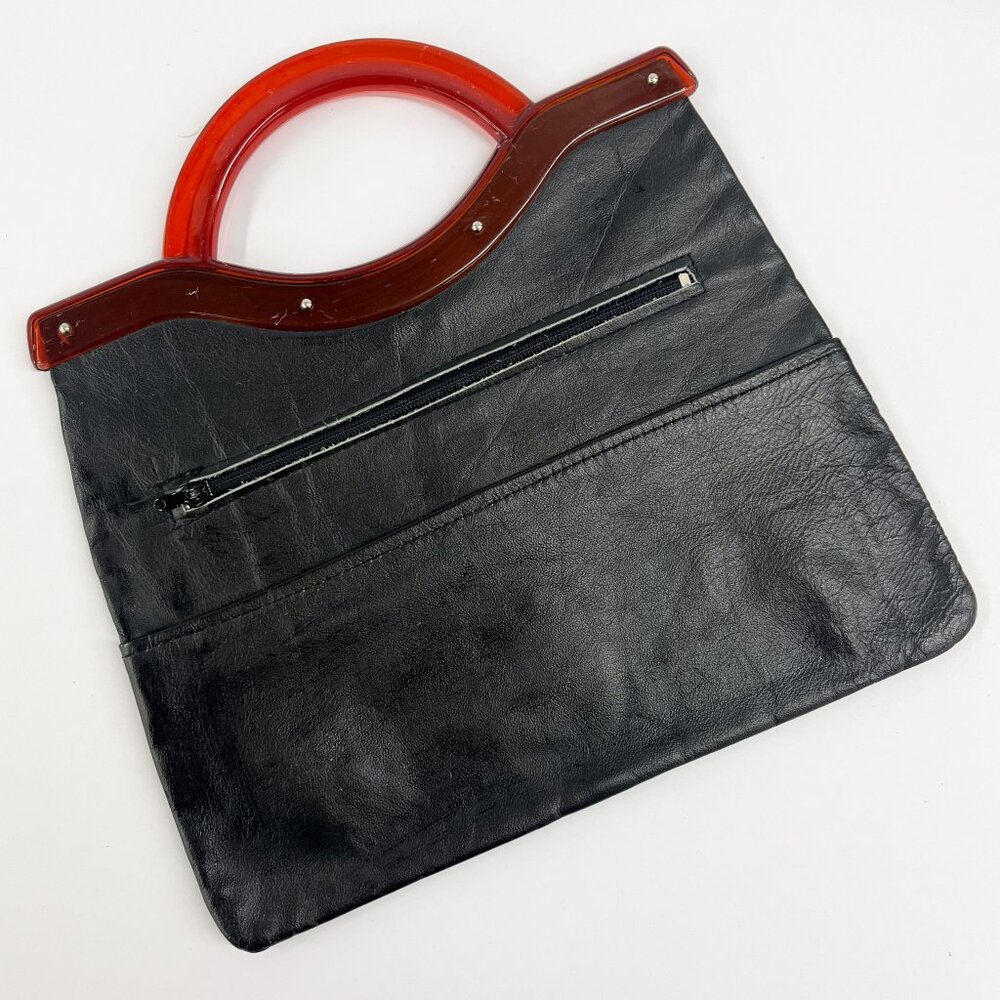 Vintage Black Leather Clutch Handbag